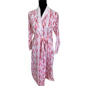 Monica & Andy Womens Lounge Small Pink White Organic Cotton Robe Belted NWT